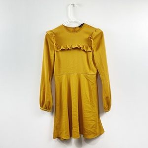 Zara Mustard Ruffle Dress Long Sleeve Size X-Small